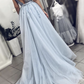 A Line V Neck Light Blue Beaded Tulle Prom Dresses Long, V Neck Long Blue Formal Evening Dresses,DS1765