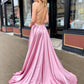 A Line V Neck Pink Backless Long Prom Dress, Pink Open Back Fomal Graduation Evening Dresses,DS1714