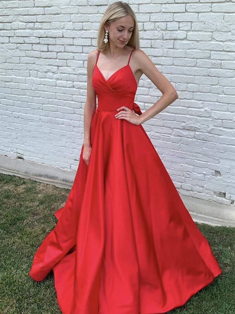 A Line V Neck Red Prom Dresses, V Neck Red Long Formal Evening Dresses.DS1688