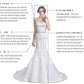 A-Line V-Neck V Back 3/4 Sleeves Satin Boho Wedding Dress with Lace  ,DS2676
