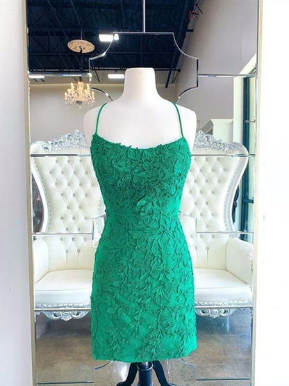 Backless Short Green Lace Prom Dresses, Open Back Short Green Lace Homecoming Graduation Dresses,DS1347