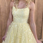 Backless Yellow Lace Prom Dresses, Open Back Yellow Lace Formal Evening Dresses,DS1466