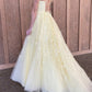 Backless Yellow Lace Prom Dresses, Open Back Yellow Lace Formal Evening Dresses,DS1466