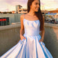 Backless Light Blue Long Prom Dress with Pockets, Backless Long Blue Formal Evening Dresses,DS1719