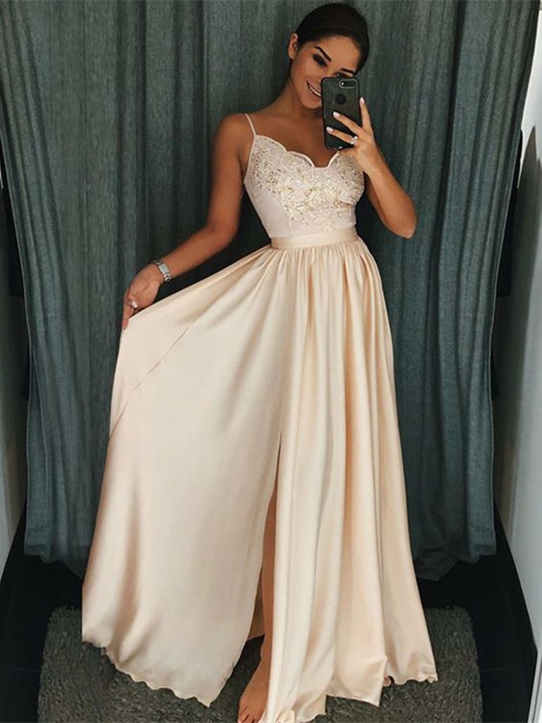 Custom Made Champagne Lace Prom Dresses, Champagne Lace Formal Dresses,DS1844
