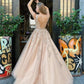 Champagne Backless Lace Wedding Dresses, Open Back Champagne Prom Formal Dresses,DS1455