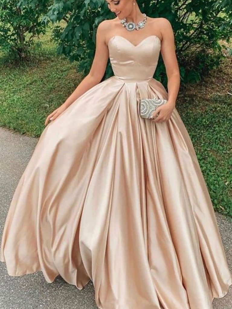 Champagne Satin Long Prom Dresses, Champagne Long Formal Evening Dresses,DS1628