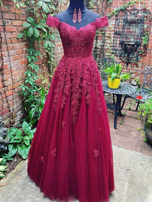 Custom Made Off Shoulder Burgundy Lace Prom Dresses, Off the Shoulder Burgundy Lace Formal Bridesmaid Dresses,DS1753