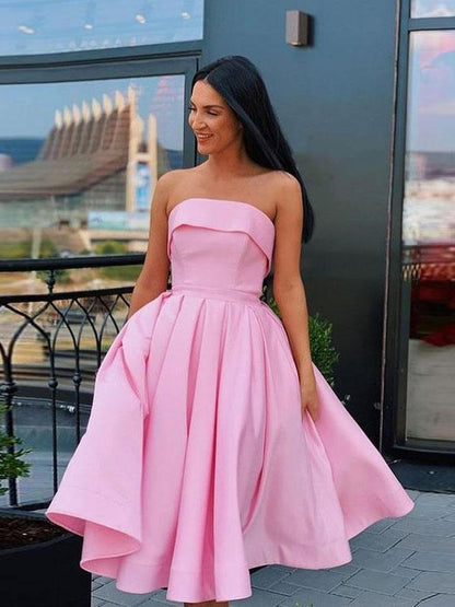 Simple satin short prom dress, pink homecoming dress,DS0948