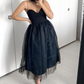 Black tulle short A line prom dress evening dress,DS0711