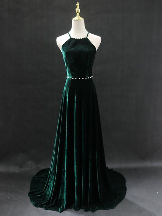 Dark Green Backless Long Prom Dresses, Dark Green Long Formal Evening Bridesmaid Dresses,DS3083