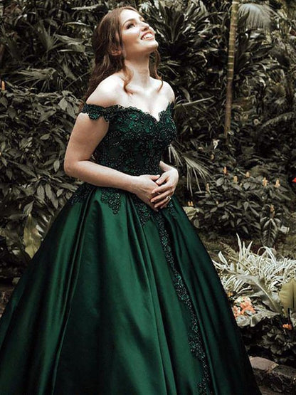 Dark Green Off Shoulder Lace Prom Gown, Off Shoulder Lace Formal Dresses, Green Evening Dresses,DS1873