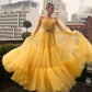 LONG SLEEVES TULLE BEADING OFF THE SHOULDER YELLOW PROM DRESS,DS2964