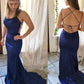 Elegant Navy Blue Mermaid Long Prom Dresses, Blue Mermaid Long Formal Evening Dresses,DS1525