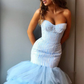 Light Blue Mermaid Strapless Tulle Prom Dresses , Prom outfits Bowknot Layers Evening Dresses,DS4428