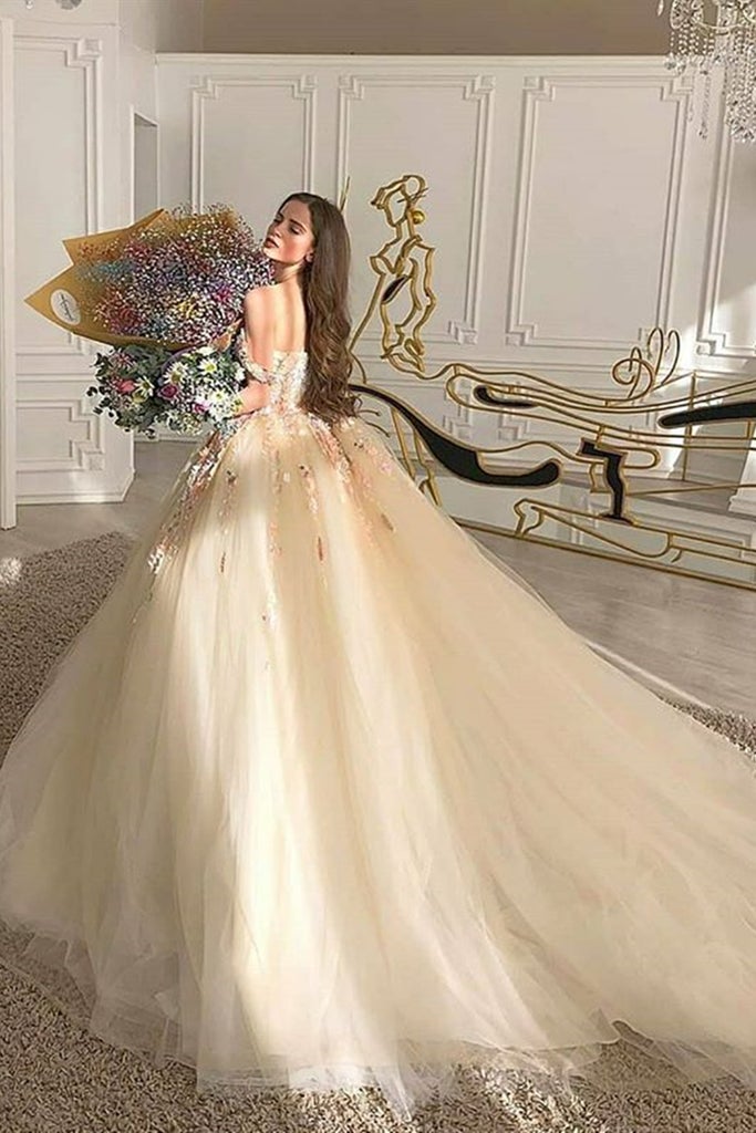 Elegant One Shoulder Champagne Prom Dresses with Flower, One Shoulder  Champagne Floral Formal Evening Dresses