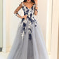 Gray Long Sleeves Long Lace Prom Dresses, Long Sleeves Lace Formal Graduation Evening Dresses,DS1754