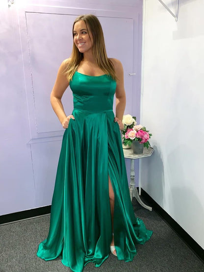 Green Long Prom Dresses with Leg Slit, Long Green Formal Evening Bridesmaid Dresses,DS1676