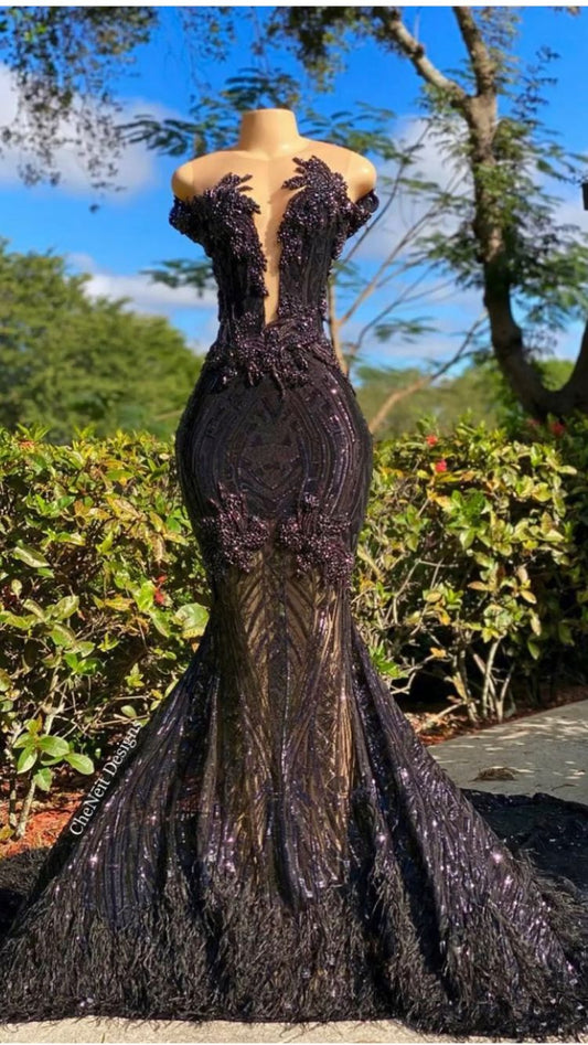 Mermaid Sequin Black Girl Long Prom Dress,CD3155