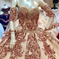 Sparkly Rose Gold Quinceanera Prom Dresses Sweetheart Lace Applique Sequins Ball Gown Tulle Formal Dress,DS4393