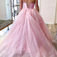 Halter Neck Two Pieces Pink Long Prom Dresses, Shiny 2 Pieces Pink Long Formal Evening Dresses,DS1467