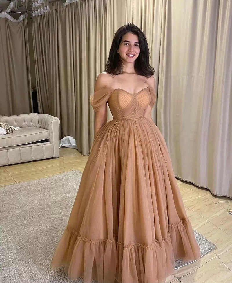 Women Special Party Wear A Line Long Tulle Prom Dresses 2022 Sweetheart Off Shoulder Cocktail Evening Formal Gowns,LW051