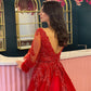 Red A Line Tulle Prom Dresses V Neck Beaded Feathers Long Sleeves Evening Party Formal Gowns Backless Sexy Robe De Soiree,LW008