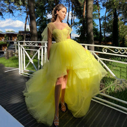 High Low Puffy Prom Dresses Sweetheart Sheer Off Shoulder Vestidos Elegantes Para Mujer Lace Up Back Cocktail Party Evening Wear,LW055