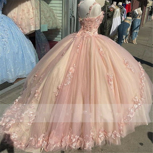 Princess Pink Quinceanera Dresses Lace Appliques Sweet 15 Party Prom Ball Gown,DS4465