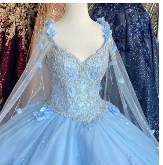 Blue flowers tulle ball gown , chic prom dress,DS4384