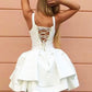 Cute white short A line prom dress homecoming dress,DS0810