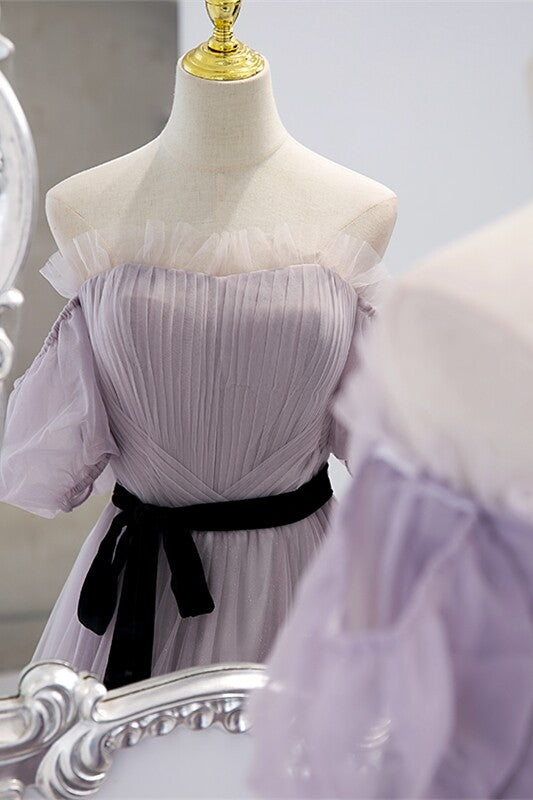 Lavender Soft Tulle Off the Shoulder Long Prom Dress,DS3463