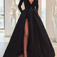 Long Sleeves V Neck Burgundy/ Black Prom Dress with High Slit, Burgundy/Black Long Sleeves V Neck Formal Graduation Evening Dresses,DS1803