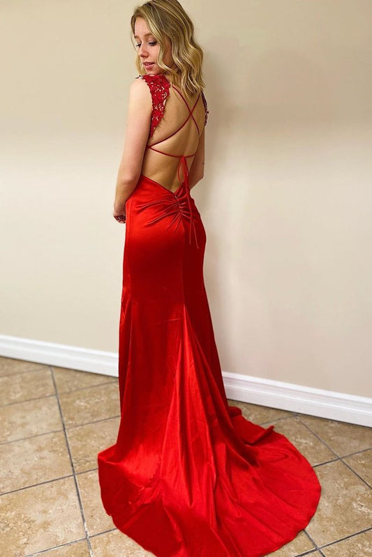 Side Slit Mermaid Sexy Long Prom Dresses Red Graduation Evening Prom Dresses,DS2623