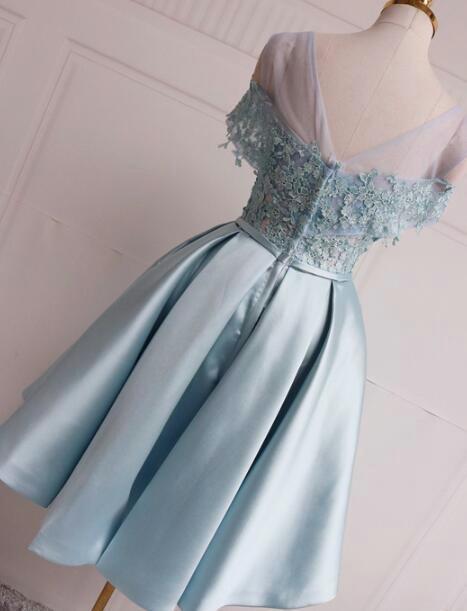 Light Blue Short Satin Party Dress,Cute Formal Dress,DS1134
