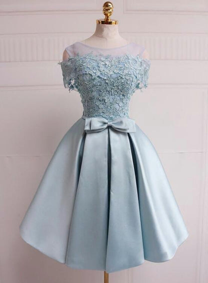Light Blue Short Satin Party Dress,Cute Formal Dress,DS1134