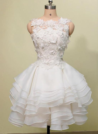 Lovely Layers Short Party Dress with Lace Flowers, Cute Graduation Dress,DS1135