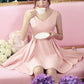 Cute V Neck Open Back Pink Satin Short Prom Homecoming Dress, V Neck Pink Formal Graduation Evening Dress ,DS1045
