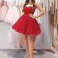 Cute sweetheart neck tulle short prom dress tulle sequin homecoming dress ,DS0992