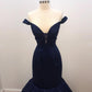 Off the Shoulder Blue Mermaid Lace Prom Dresses, Navy Blue Mermaid Lace Formal Evening Dresses,DS1490
