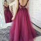 Off the Shoulder Burgundy Lace Floral Prom Evening Dresses, Wine Red Lace Formal Dresses,DS1492
