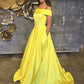 Off the Shoulder Yellow Green Blue Satin Long Prom Dresses, Off Shoulder Satin Long Formal Evening Dresses,DS1501