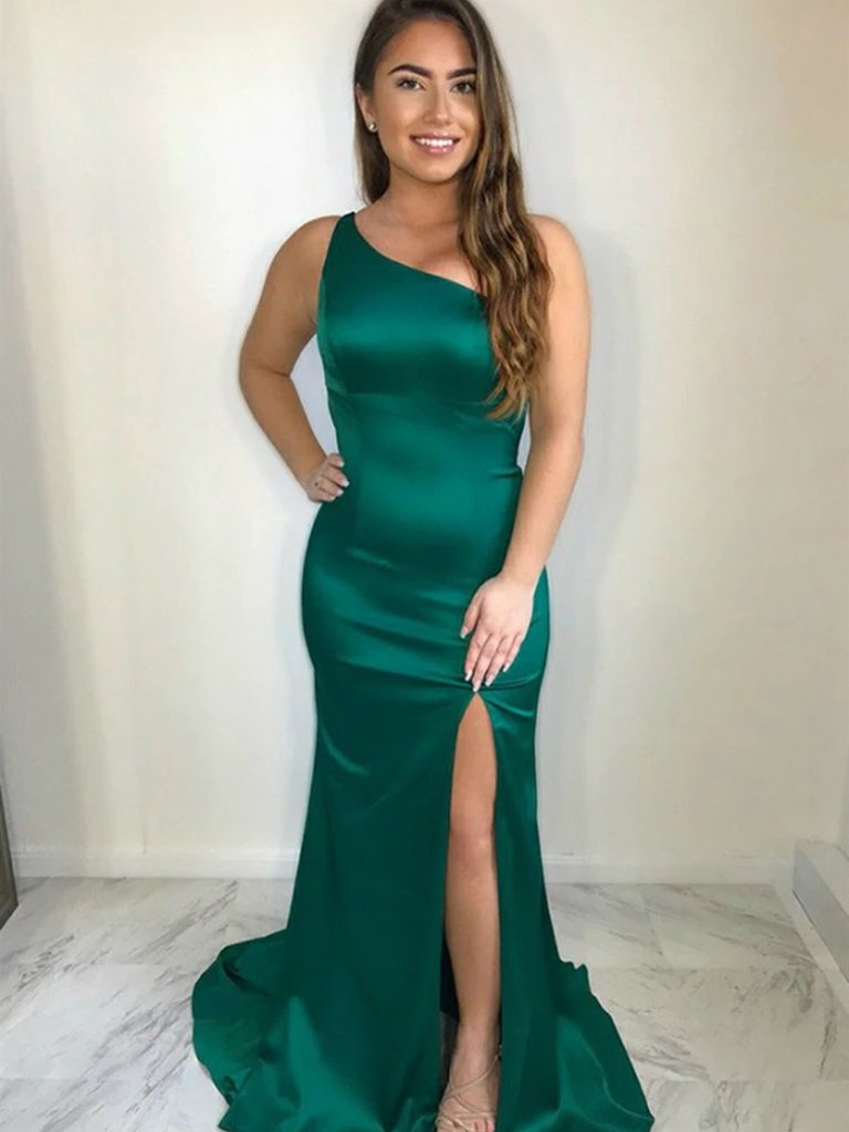 One Shoulder Emerald Green Mermaid Long Prom Dresses, Emerald Green Mermaid Long Formal Evening Dresses,DS1601