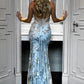V Neck Navy Blue Rose Golden Mermaid Lace Prom Dresses, Backless Mermaid Lace Formal Evening Dresses,DS1458