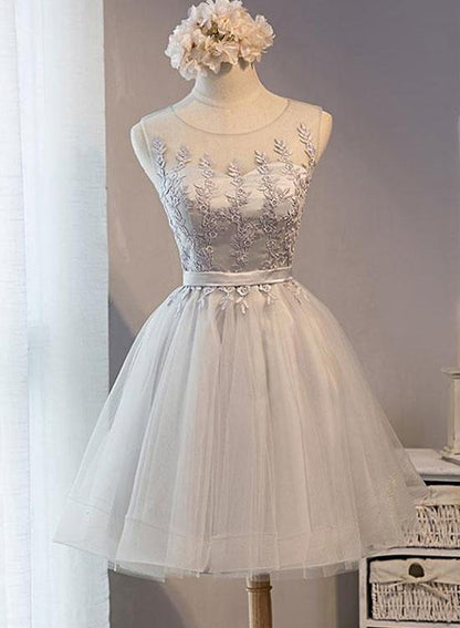 Cute Grey Short Round Neckline Knee Length Party Dress, Charming Formal Dress,DS1088