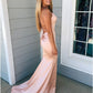 Pink Long Backless Prom Dresses, Pink Open Back Long Formal Evening Dresses,DS1739