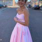 Pink Satin Prom Dress with Pockets, Pink Satin Long Formal Evening Dresses,DS1716