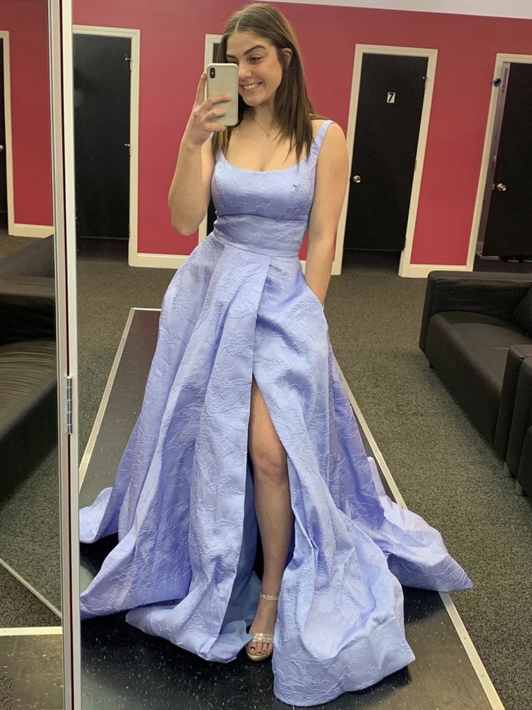 Purple Blue Long Lace Prom Dresses, Long Lace Formal Evening Dresses,DS1421