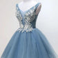 Princess Sky Blue Floral Homecoming Dress  ,DS0843