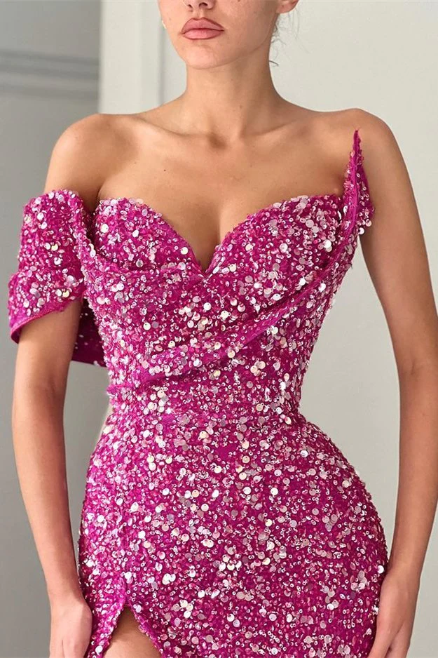 Purple One-Shoulder Sweetheart Mermaid Prom Dress With Split,DS4590